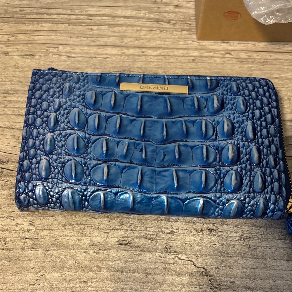 Brahmin Blue Croc-Embossed Wallet